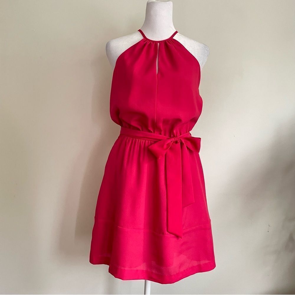 Hot Pink Express High Neck Keyhole Halter Dress With Belt Women’s Size XS